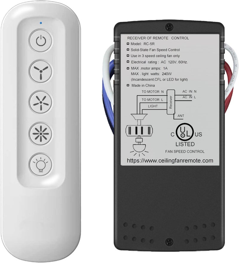 Prichor Universal Ceiling Fan Remote Control Kit for Replaced, Replacement for Harbor Breeze Hampton Bay Litex, 3-Speed Light Dimmer, Suitable for Many Brands 99392 99770 99122 99600 - Image 1
